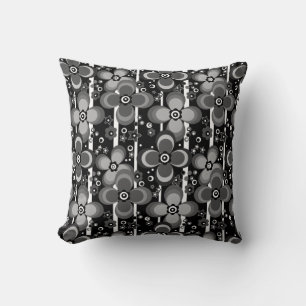 Almofada Cinza Preto Padrão Floral Strike Retro