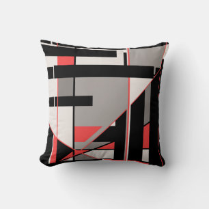 Almofada Cinza Preto Vermelho Branco Geométrico Design