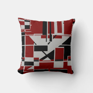 Almofada Cinza preto vermelho escuro Abstrato labirinto