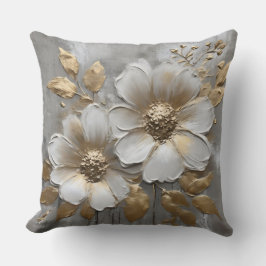 Almofada Cinza Quente Dourado Branco Floral Rústico Moderno