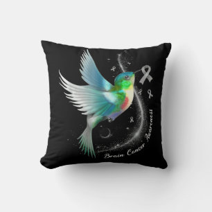 Almofada Cinza Ribbon Hummingbird Cancer de consciência Mon