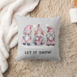 Almofada Cinza Rosa Aquarela Escandinava Gnomo de Natal
