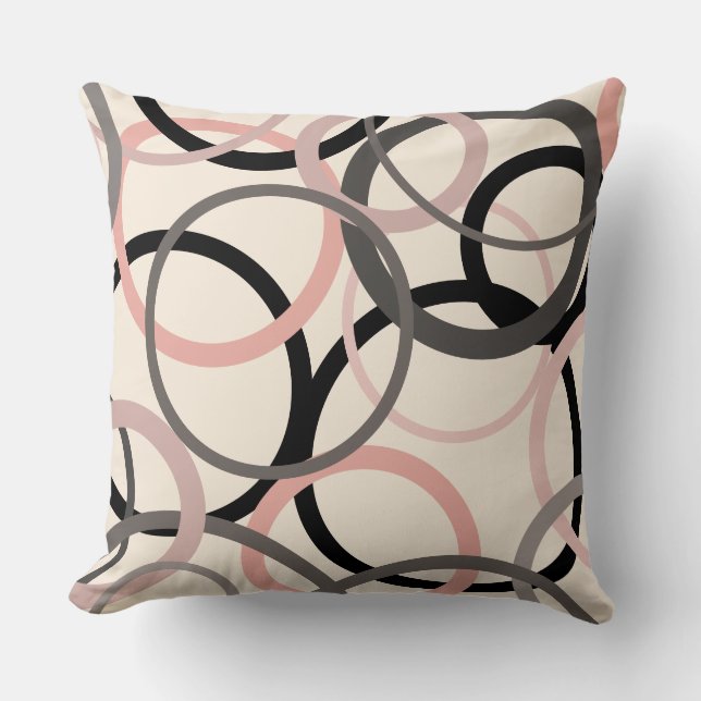 Almofada cinza rosa e círculos pretos (Frente)