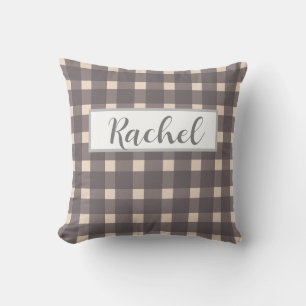 Almofada Cinza Rosa Gingham Personalizado