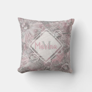 Almofada cinza rosa na moda flores grandes