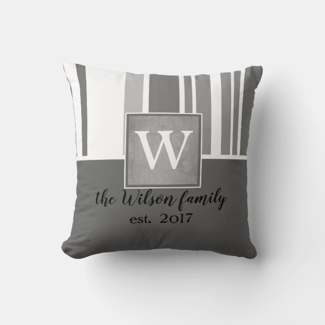 Almofada cinza travesseiro personalizada monograma e design (Frente)