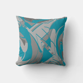 Almofada Cinza Turquesa Escadas de Carvão Folhas de Design