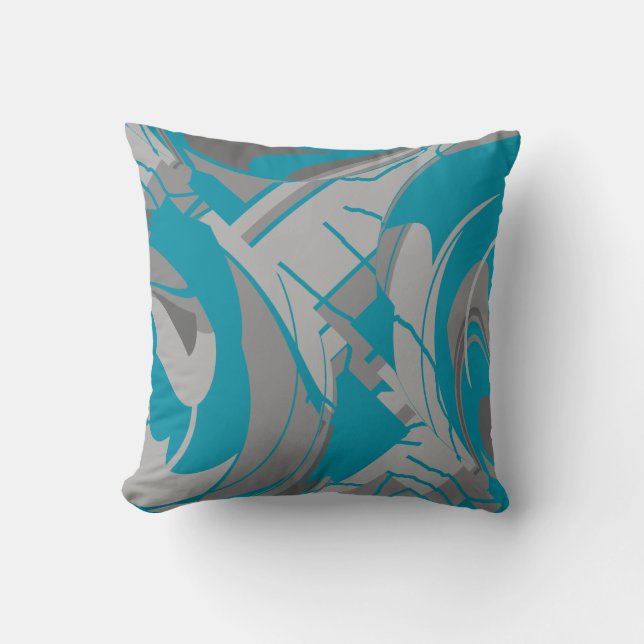 Almofada Cinza Turquesa Escadas de Carvão Folhas de Design (Frente)