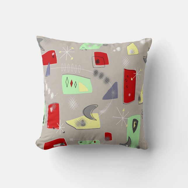 Almofada Cinza vermelho dos Bumerangues atômicos modernos (Frente)