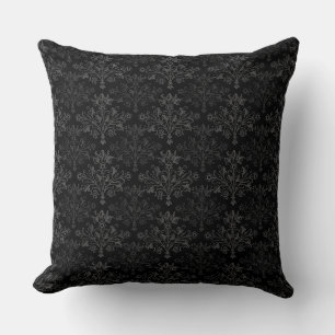 Almofada Cinza Vintage em Preto Padrão Floral Damasco