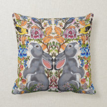 Cinza Whimssny Rabbit Bird Floral Jacobean