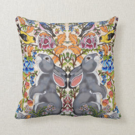 Almofada Cinza Whimssny Rabbit Bird Floral Jacobean