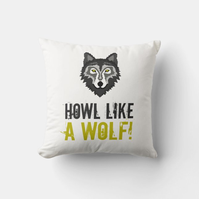 Almofada Cinza Wolf, Howl Como um Lobo (Frente)