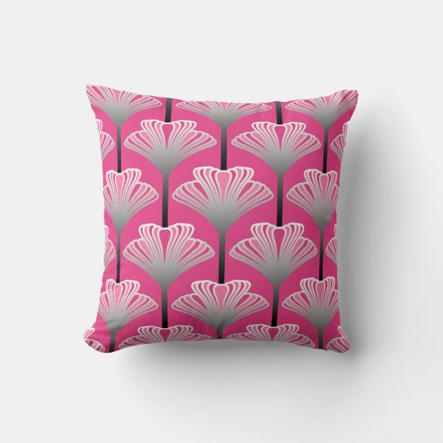 Almofada Cinzas de Arte Deco Lily, Fuchsia Pink e Silver (Frente)