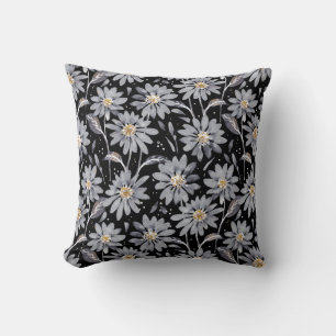 Almofada Cinzas de prata em Floral Reversível Preto