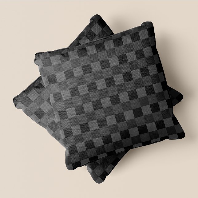 Almofada Cinzas e Cinzas Quadrados Retroativos Checados (Grey & Grey Fun Retro Chic Checkered Squares Throw Pillow)