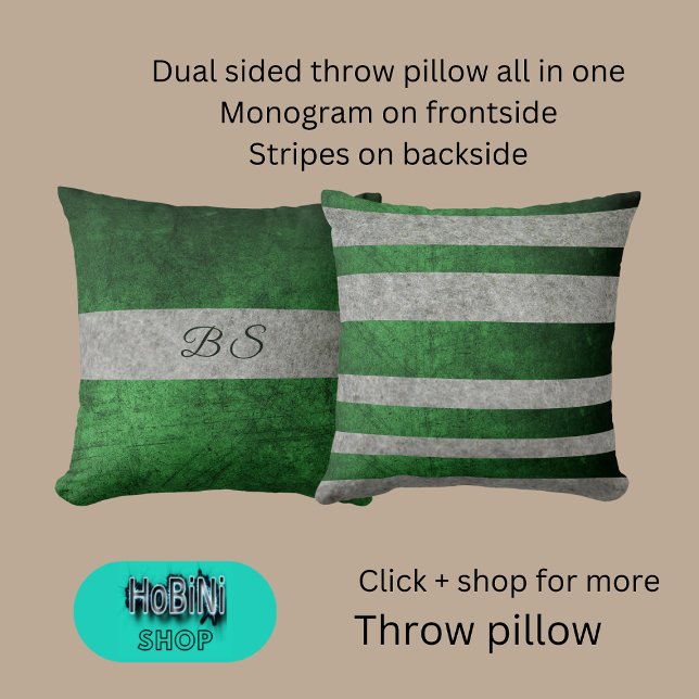 Almofada cinzas e monogramas de dupla face (Dual sided throw pillow all in one
Monogram on frontside
Stripes on backside)