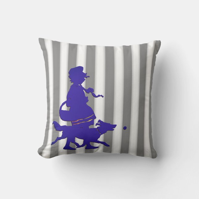 Almofada Cinzas e White Strike Child e Dog Blue Silhouette (Frente)