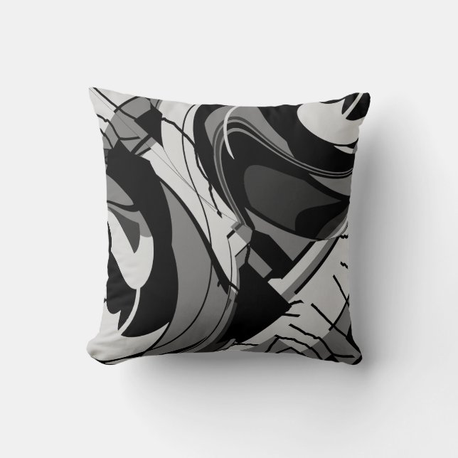 Almofada Cinzas na Floral de Abstrato preto (Frente)