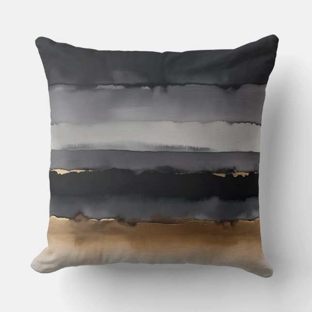 Almofada Cinzas pretas e faixas de água de bronze (Frente)