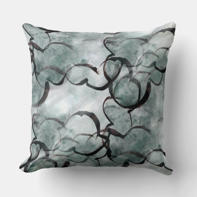 Almofada cinzas vanguardistas da arte, pintura da mão preta (Frente)