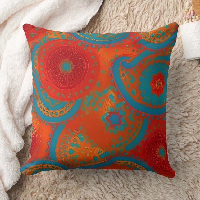 Almofada Círculo 2 verde azul turquesa laranja vermelho exó (Cobertor)