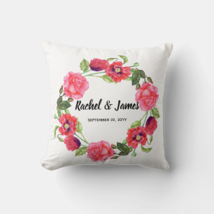 Almofada Círculo de Ferida das Flores Vermelhas e Rosa das