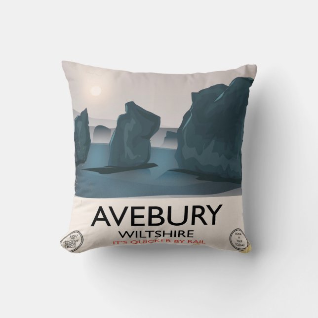 Almofada Círculo de pedras Avebury, Wiltshire viagem vintag (Frente)