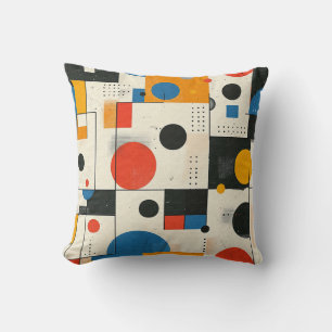 Almofada Círculo vermelho, azul e amarelo e padrão quadrado