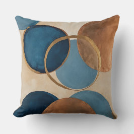 Almofada Círculos azuis e de bronze com anéis de ouro