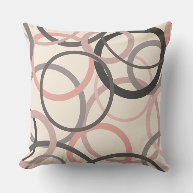 Almofada Círculos cor-de-rosa e Cinzas (Frente)