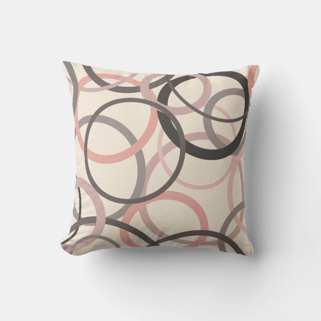 Almofada Círculos cor-de-rosa e Cinzas (Frente)