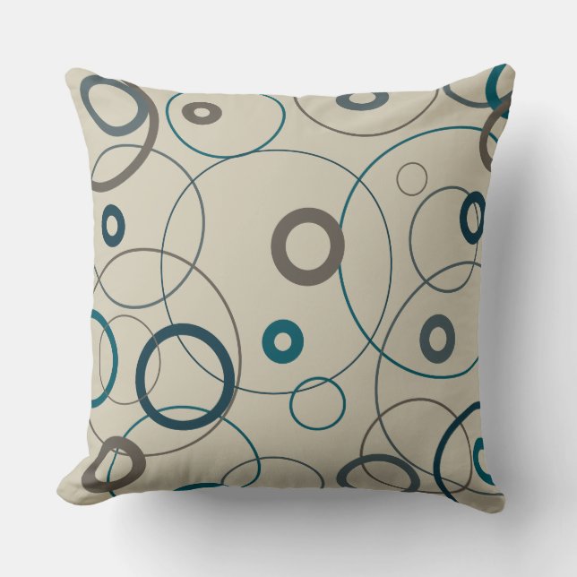 Almofada Círculos de Cinza e Azul de Peacock (Frente)