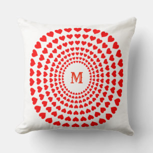Almofada Círculos de Coração Vermelho Mandala em Branco