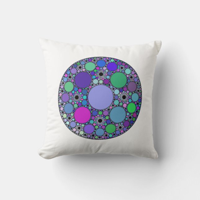 Almofada Círculos Fractais em Verde Azul Rosa Púrpura (Frente)