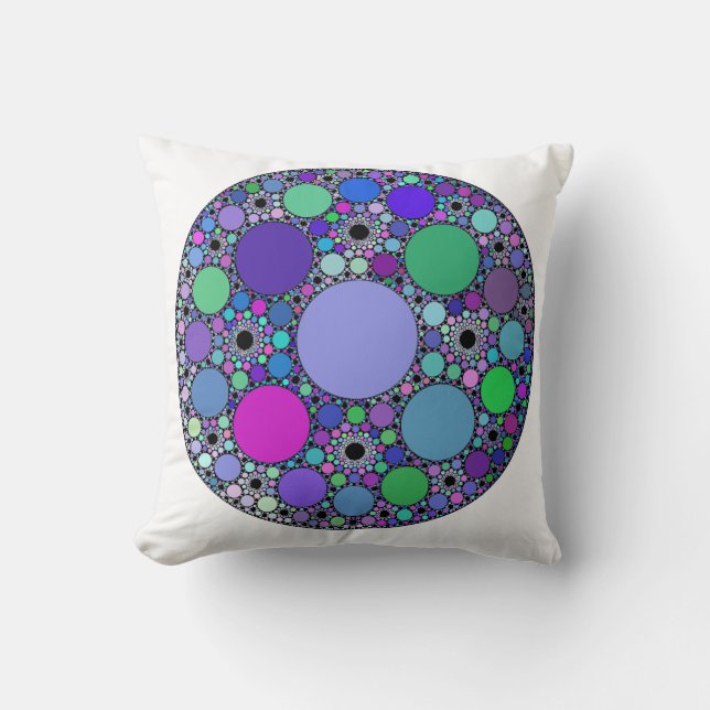 Almofada Círculos Fractais em Verde Azul Rosa Púrpura (Frente)