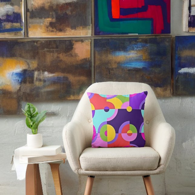 Almofada Círculos Modernos Cheios de Azul Rosa e Verde (Criador carregado)