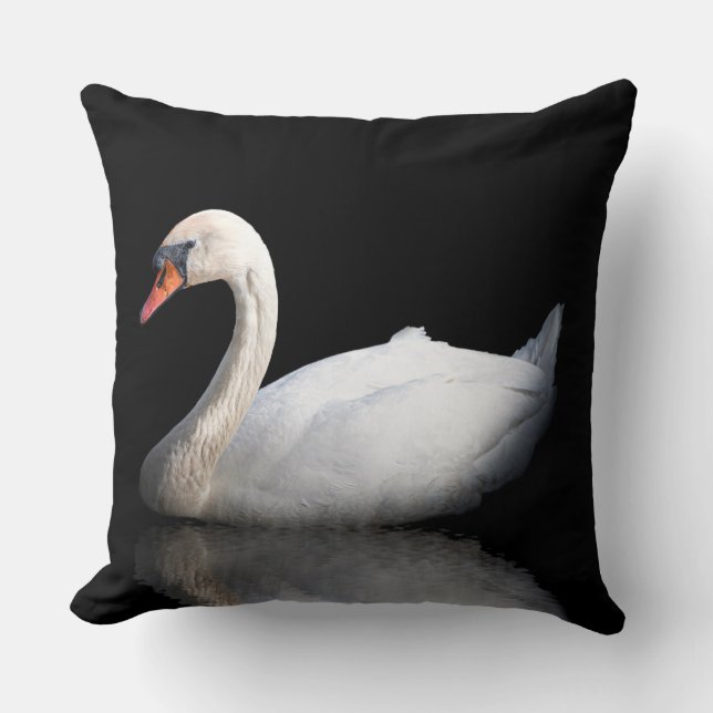Almofada Cisne branco sobre preto (Frente)