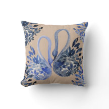 Cisnes Azuis Artísticos Aquarela Pintados à Mão