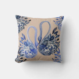 Almofada Cisnes Azuis Artísticos Aquarela Pintados à Mão
