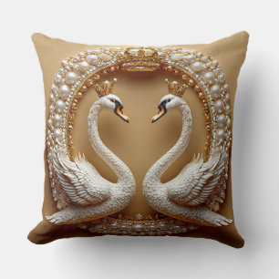 Almofada Cisnes de Casamento Dourado & Pérola Cisne Românti