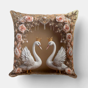 Almofada Cisnes de Casamento Ouro & Pérola Aves do Amor Rom