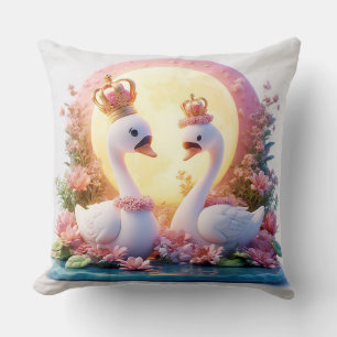 Almofada Cisnes Românticos Decorados com Flores