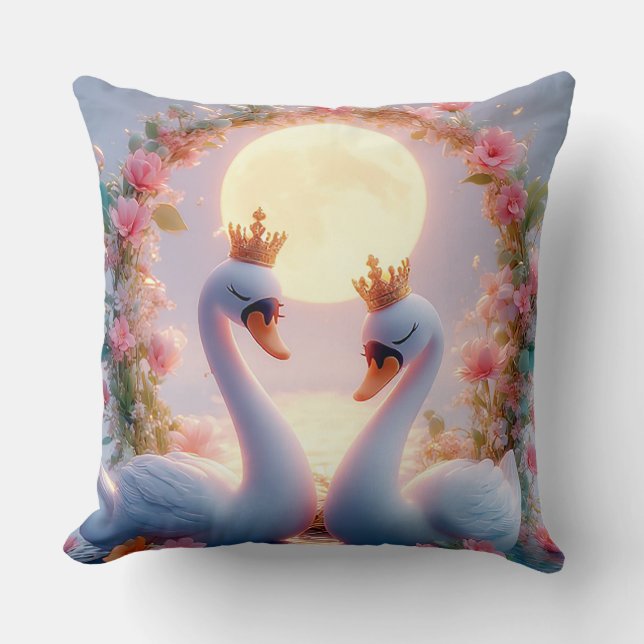 Almofada Cisnes Românticos Decorados com Flores (Frente)