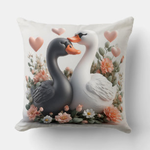 Almofada Cisnes Românticos Decorados com Flores