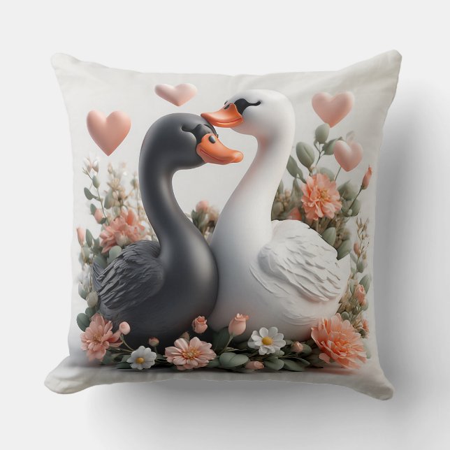 Almofada Cisnes Românticos Decorados com Flores (Frente)