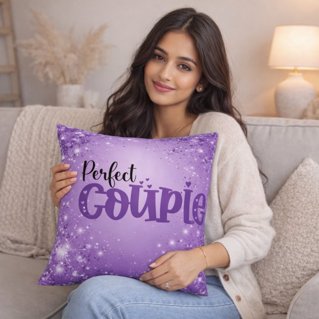 Almofada Citação de Amor com Brilho Roxo Romântico (Criador carregado)