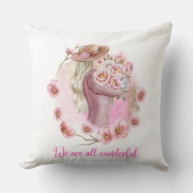 Almofada Citação de Amor Próprio Design | Mulher Aquarela c (Frente)