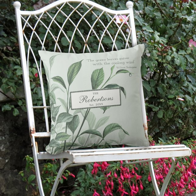 Almofada Citação de Folhas Elegantes do Jardim Verde Modern (Criador carregado)