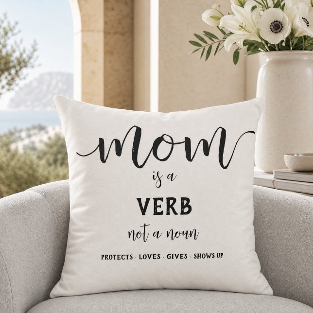 Almofada Citação de Mãe de Letra Preta Mãe é um Verbo (Criador carregado)